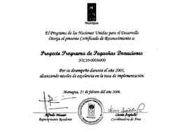 Diploma of Recognition for SGP Nicaragua-BD-1