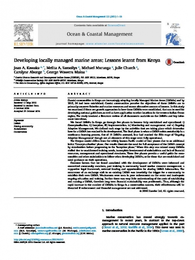 Developing locally managed marine areas: Lessons learnt from Kenya