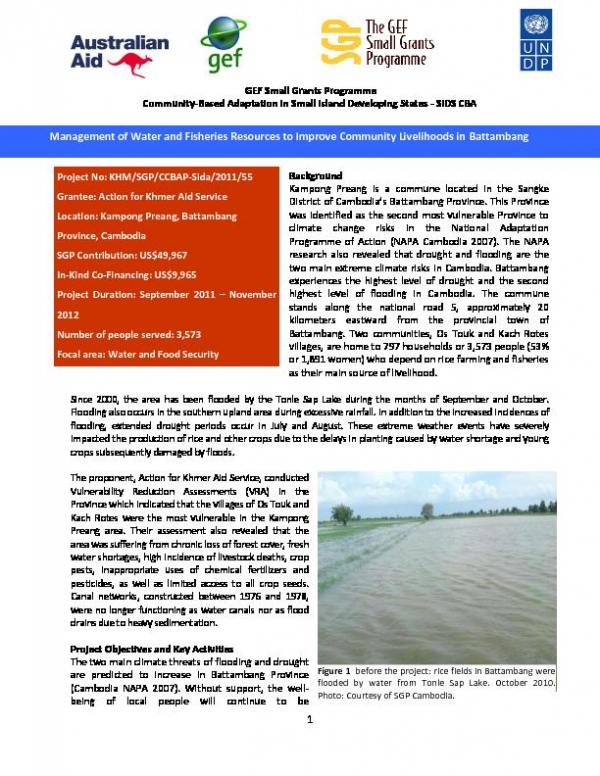 Cambodia- Management of water and fisheries resources to improve Community livelihoods
