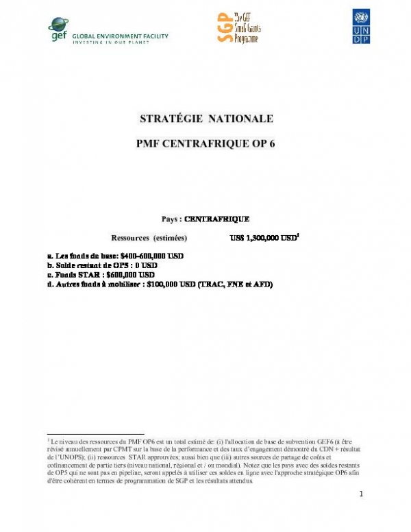 OP6 SGP Central Africa Republic Country Programme Strategy