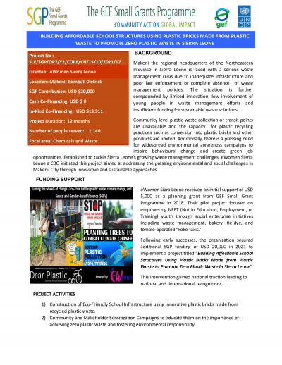 Building Affordable School Structures Using Plastic Bricks made from Plastic Waste to Promote Zero Plastic Waste in Sierra Leone