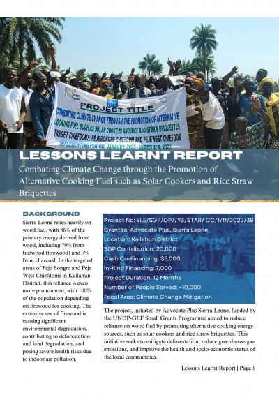 Combating Climate Change through the Promotion of Alternative Cooking Fuel such as Solar Cookers and Rice Straw Briquettes.