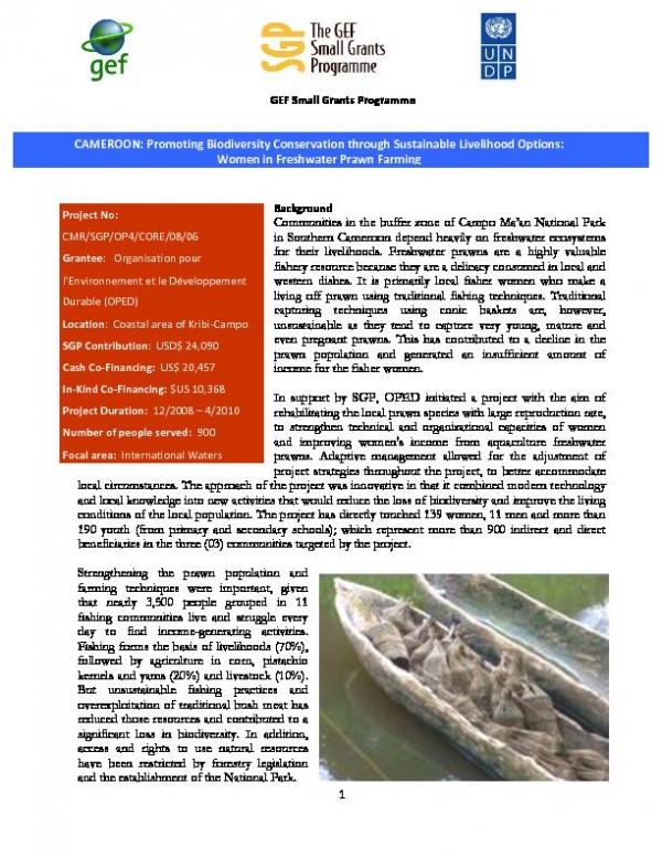 Cameroon: Promoting biodiversity conservation through sustainable Livelihood Options