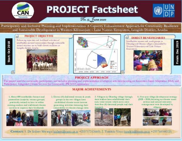 Project Fact sheet -Participatory and Inclusive planning and implementation: A capacity enhancement Approach for community resilience and sustainable development in western Kilimanjaro-Lake Natron ecosystem