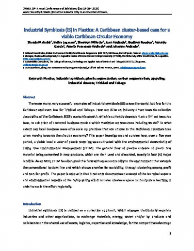 Industrial Symbiosis (IS) in Plastics: A Caribbean cluster-based case for a viable Caribbean Circular Economy