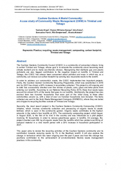 Cashew Gardens A Model Community: A case study of Community Waste Management (CWM) in Trinidad and Tobago