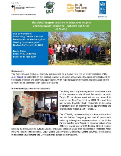 Stocktaking, Coordination and Development of Monitoring Plan Meeting for achieving Aichi Biodiversity Target 11 by 2020 Workshop