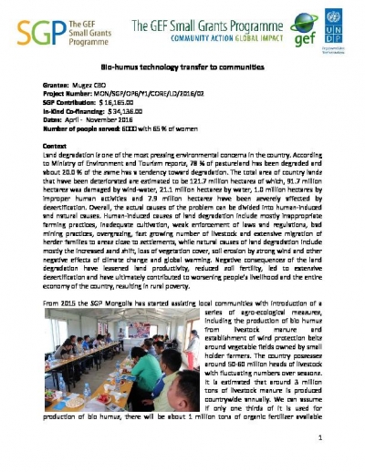 Bio-humus technology transfer to communities